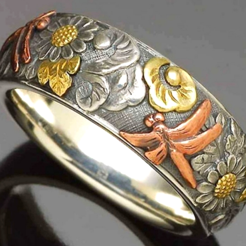 Beautiful dragonfly sunflower ring size 5,6, 7, 8, 9, 10, 11, 12  available